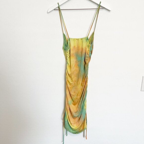 Tie Dye Ruched Rainbow Bodycon Fairy Y2K Disco Baddie Club Party Mini Dress S - Picture 7 of 7